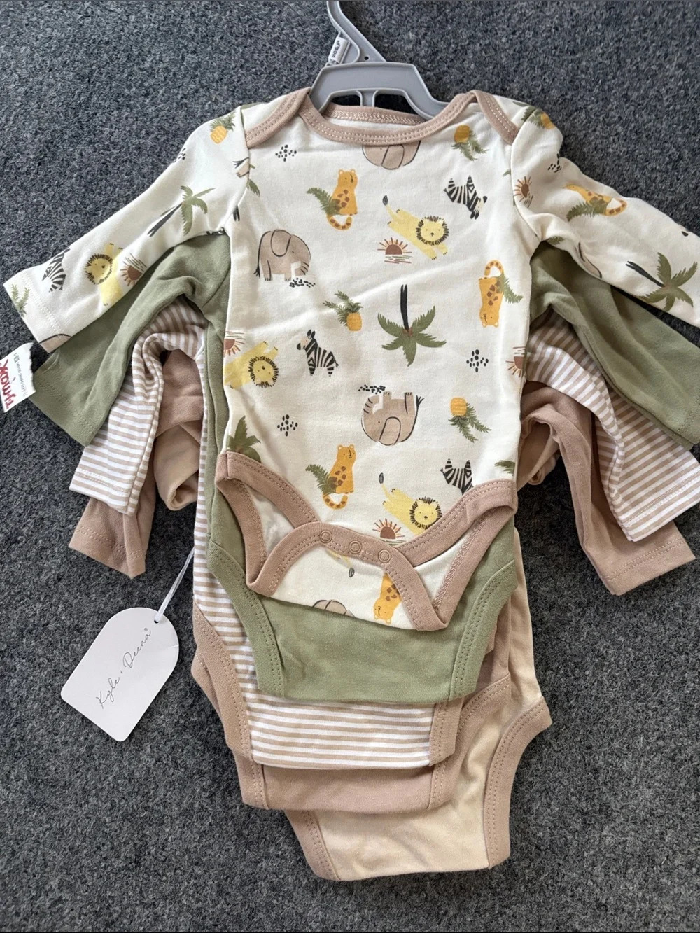 NEW! Neutral Safari Print Long-Sleeve Baby One-Piece - Beige - Size 0 to 3 month